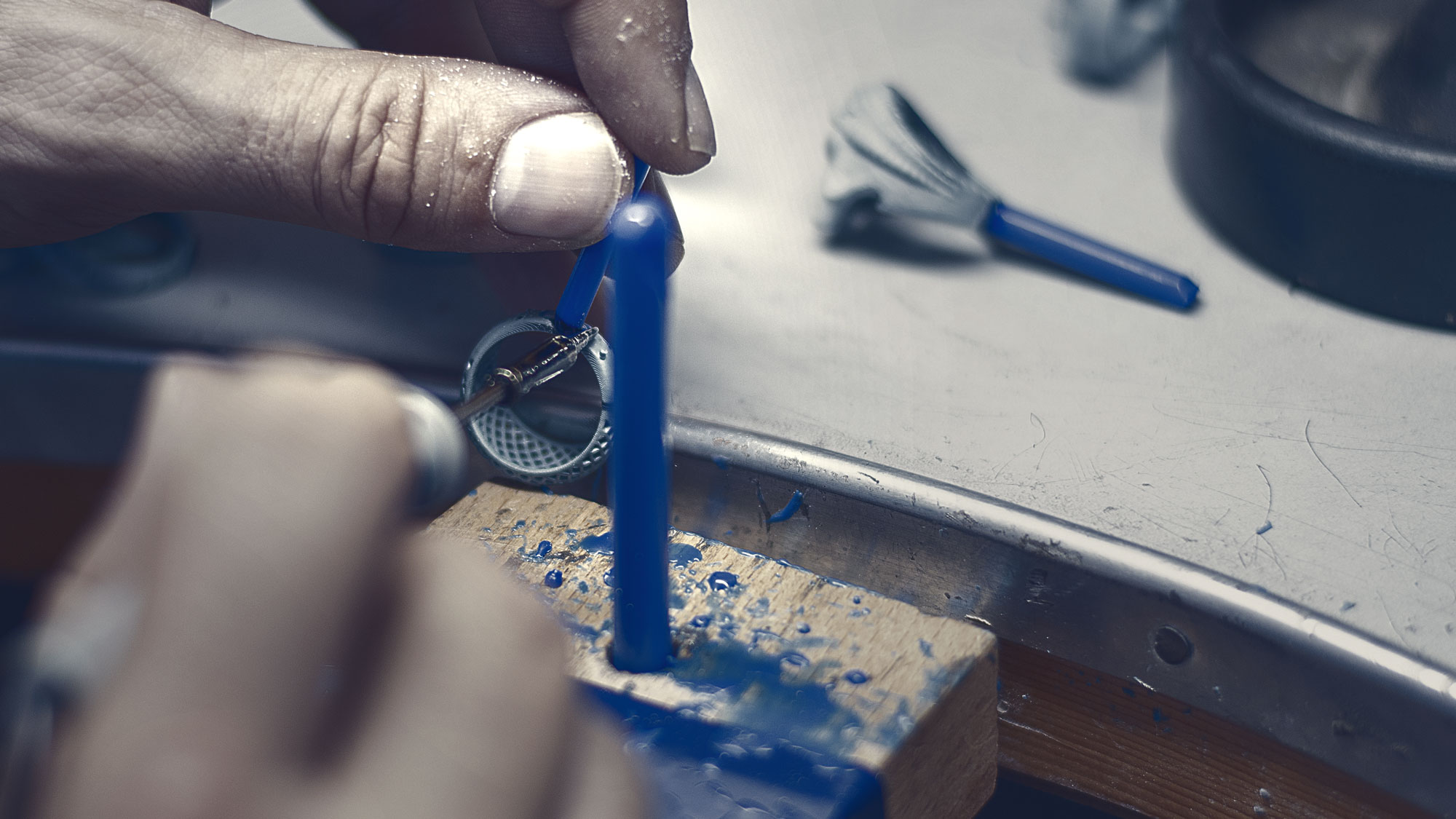 Hands working on 3d printed ring